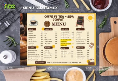 Menu tấm fomert siêu rẻ