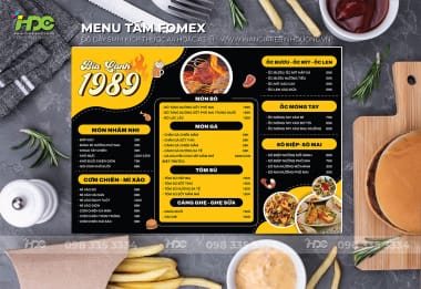Menu tấm fomert siêu rẻ