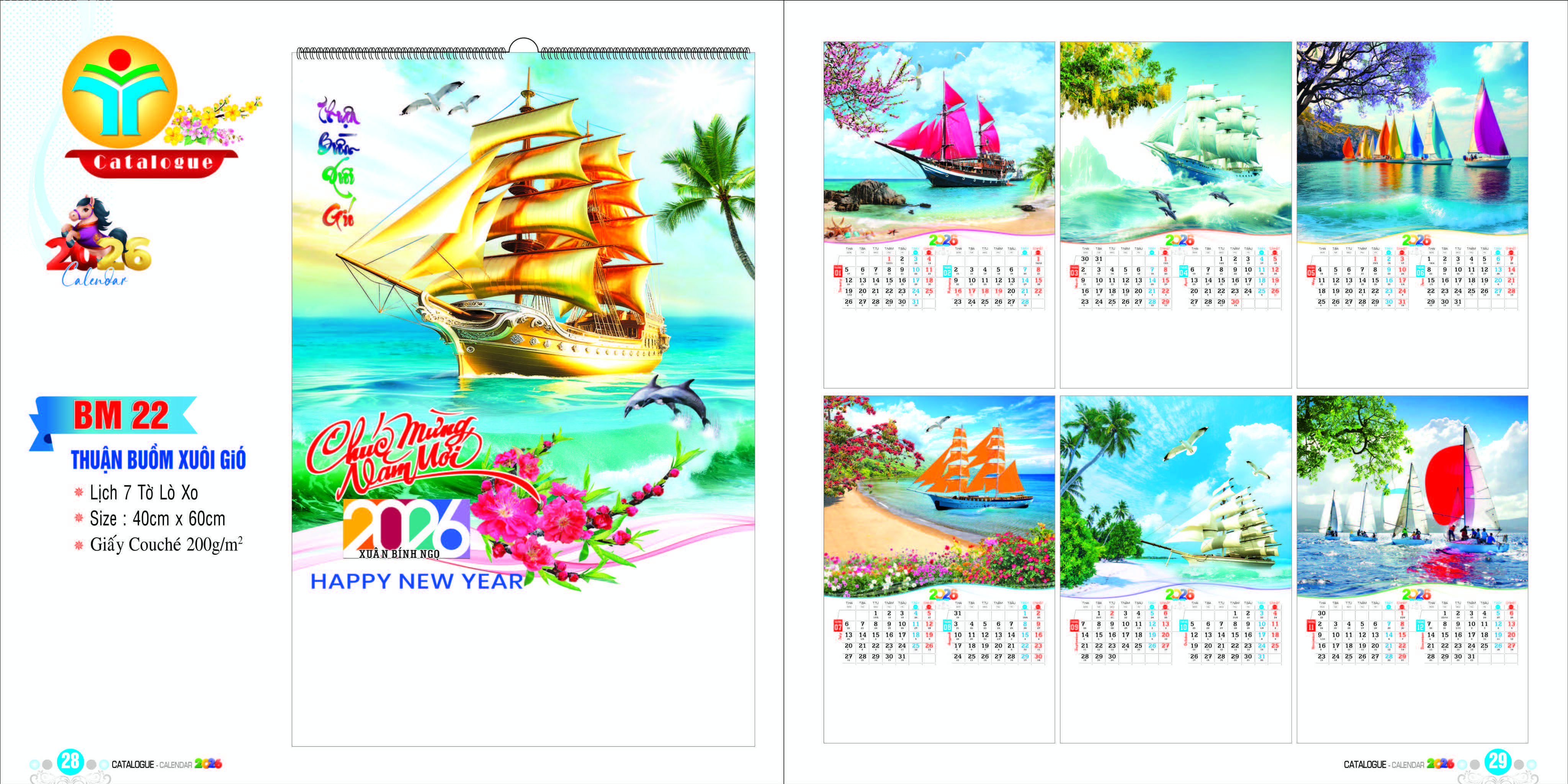 Lịch lò xo 2026 7 tờ Bình Dương