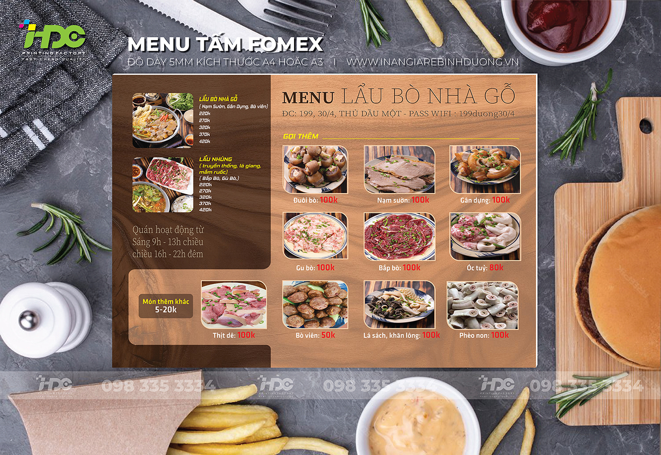 In menu dạng tấm fomex